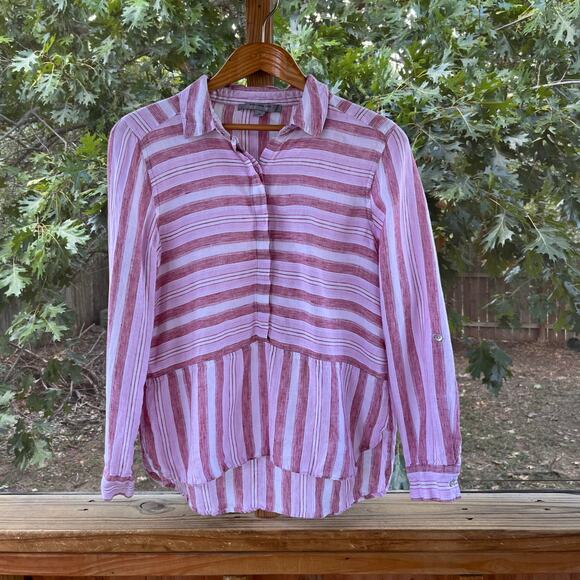 Marc New York Women's Pink Striped 100% Linen Top Size M - Picture 1 of 8
